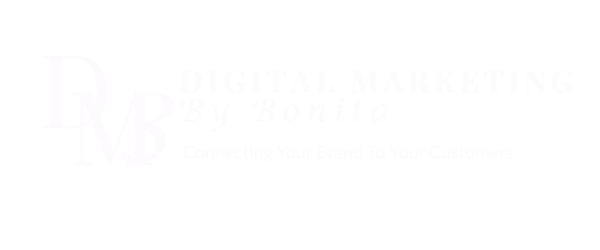 Official transparent horizontal logo for Digital Marketing By Bonita featuring the DMB monogram and tagline: Connecting Your Brand to Your Customers.